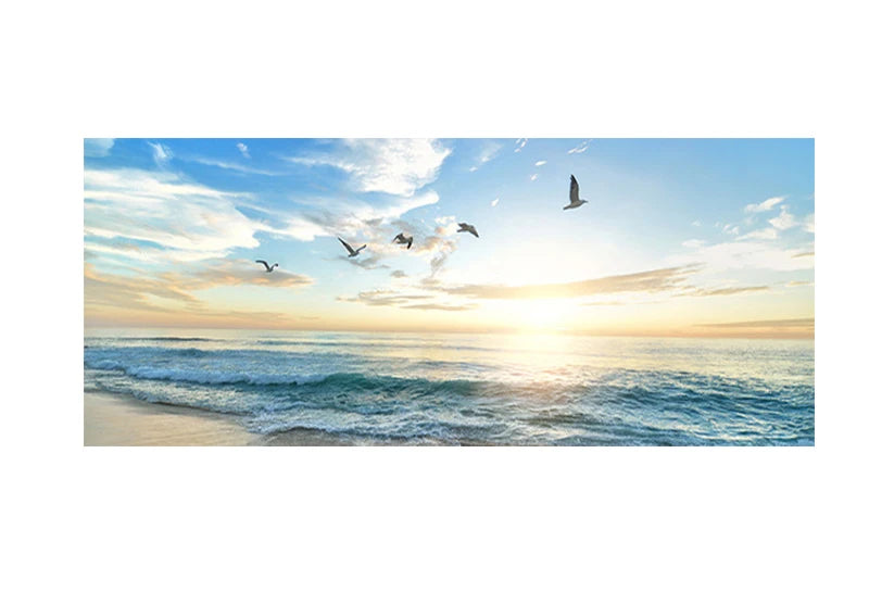Modern Natural Sea Beach Flying Birds Landscape Posters Canvas Painting Wall Art Picture for Living Room Home Decor (No Frame)