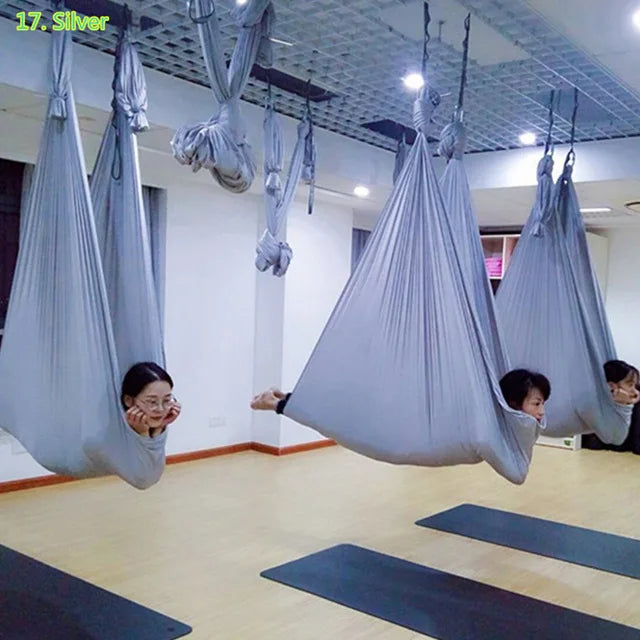 6 Meters Aerial Yoga Hammock Set Home Carabiners Daisy Chain Accessories Medium Elastic Monochrome Sling for Yoga Studio