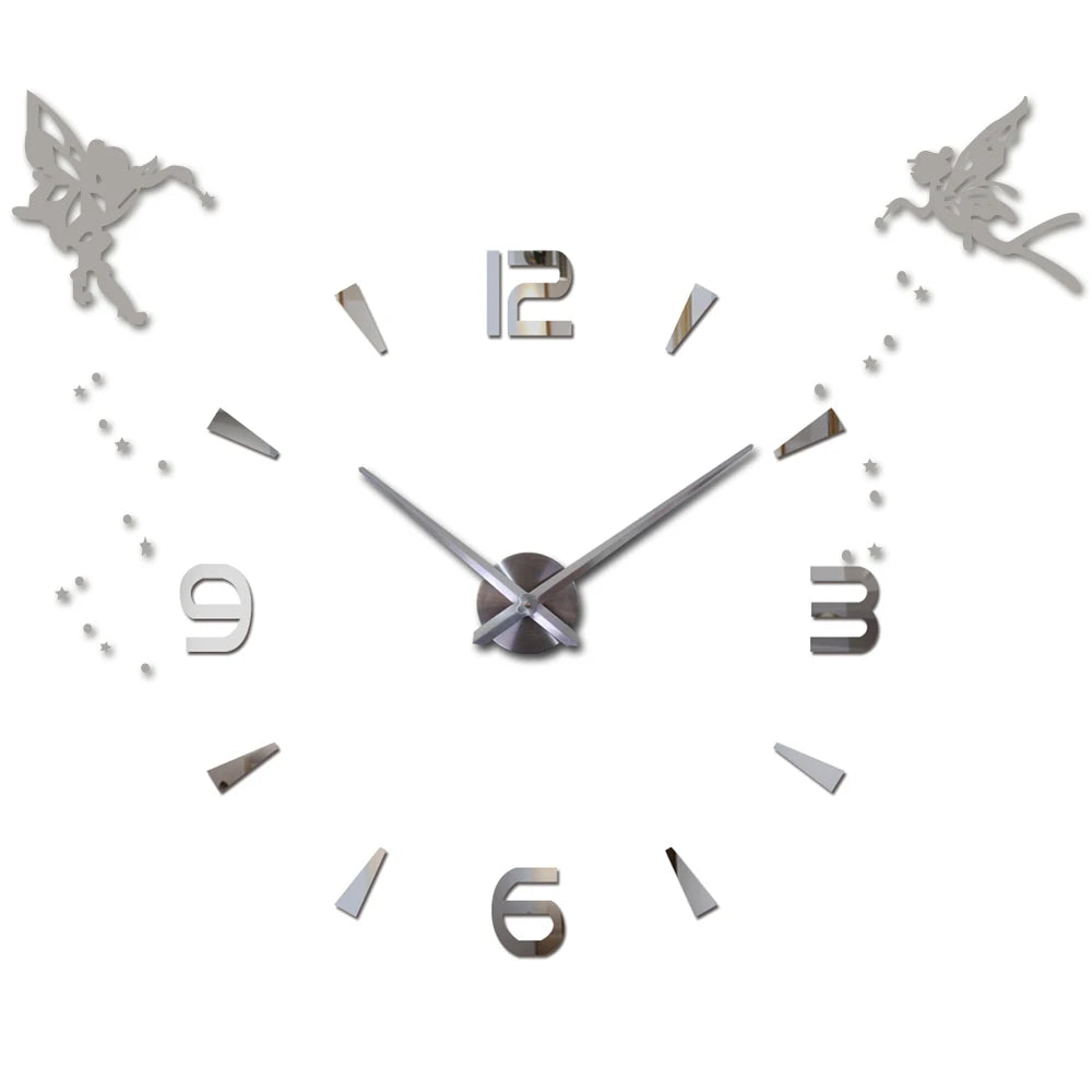 Acrylic DIY Large Clock Modern Design Silent Quartz Self adhesive Angel Sticker 3D Digital Wall Clock for Living Room Decor