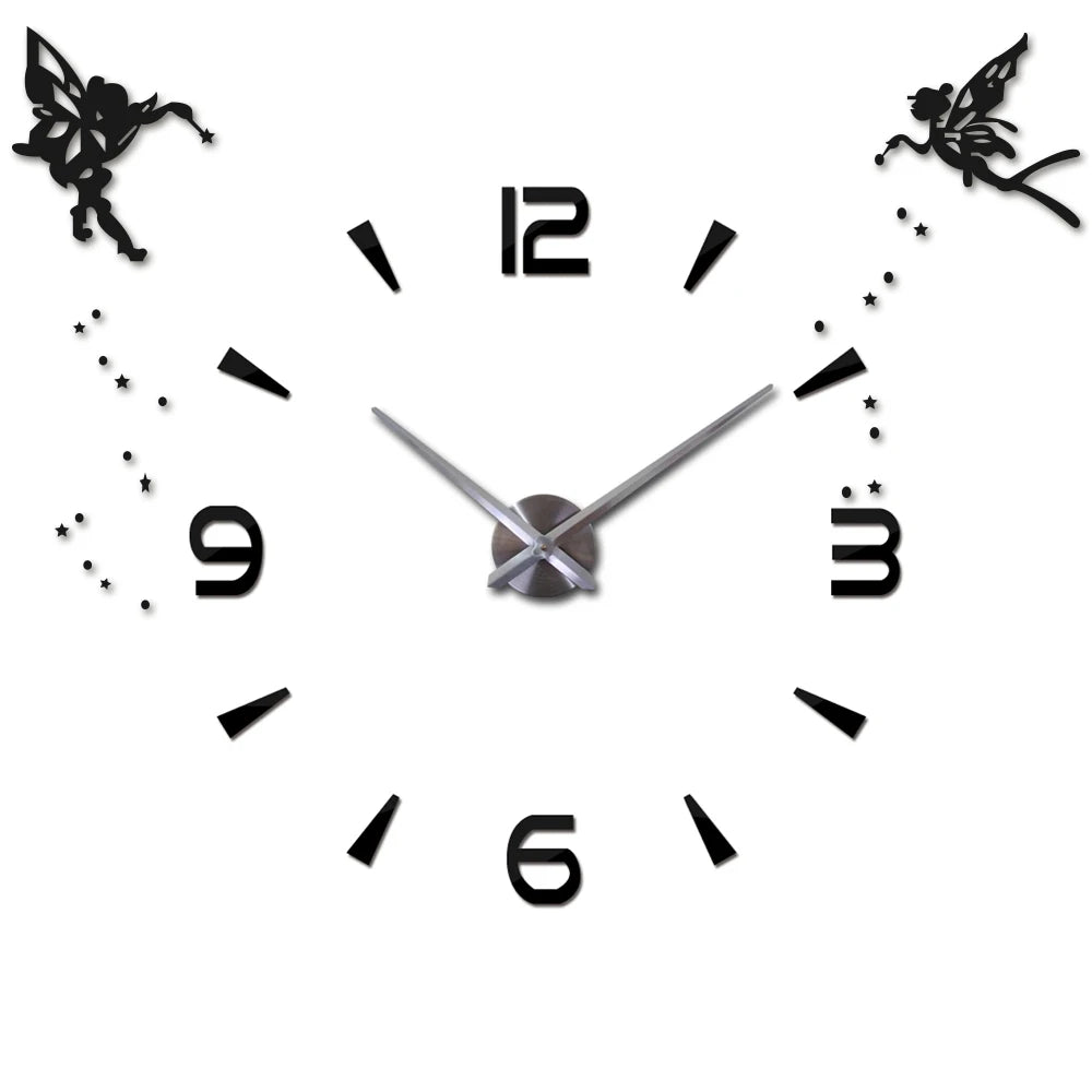 Acrylic DIY Large Clock Modern Design Silent Quartz Self adhesive Angel Sticker 3D Digital Wall Clock for Living Room Decor