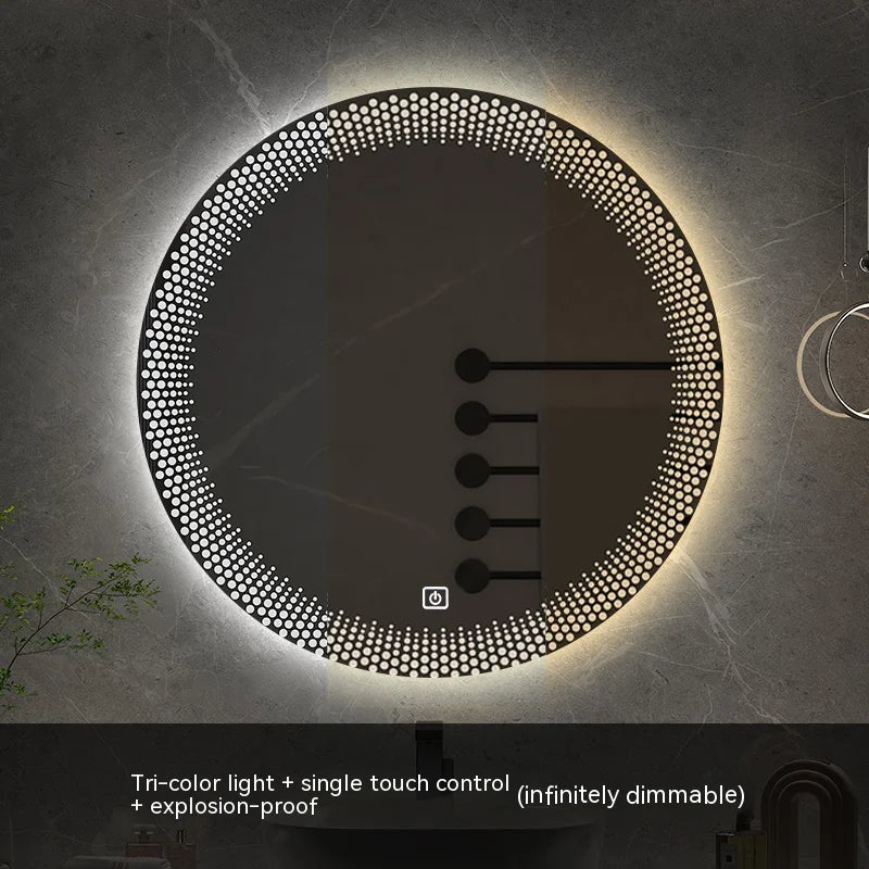 70CM Round LED Bathroom Mirror 3 Color Adjustable Backlight With Smart Hotel Bedroom Defogging Decorative Mirror