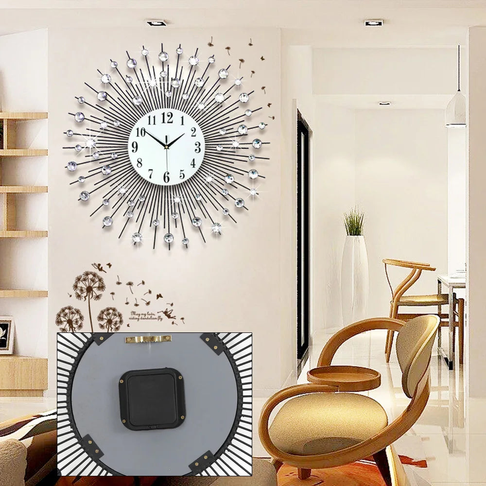 Vintage Metal Sunburst Round Wall Clock Large Morden Luxury Wall Clocks Design Home Art Decor Ornaments