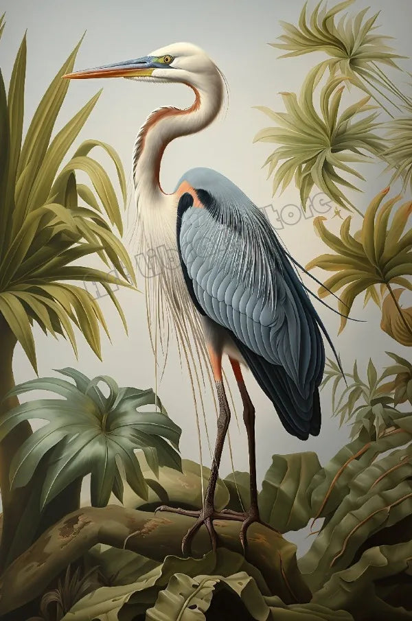 Traditional Chinoiserie Bird and Flower Budgie Heron Landscape Poster Canvas Painting Wall Art Pictures Home Interior Decor