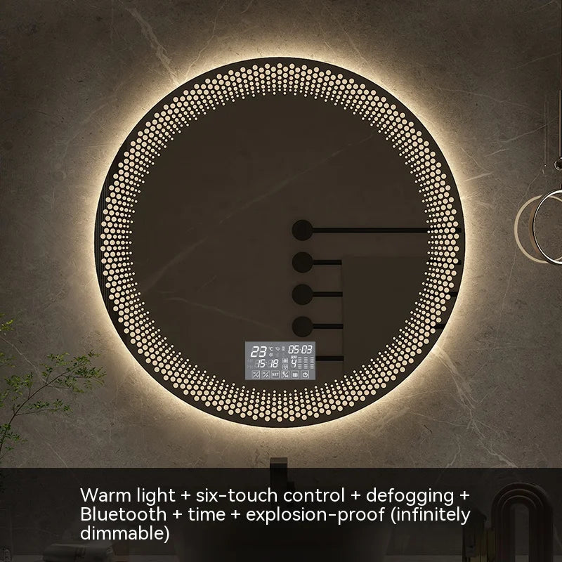70CM Round LED Bathroom Mirror 3 Color Adjustable Backlight With Smart Hotel Bedroom Defogging Decorative Mirror