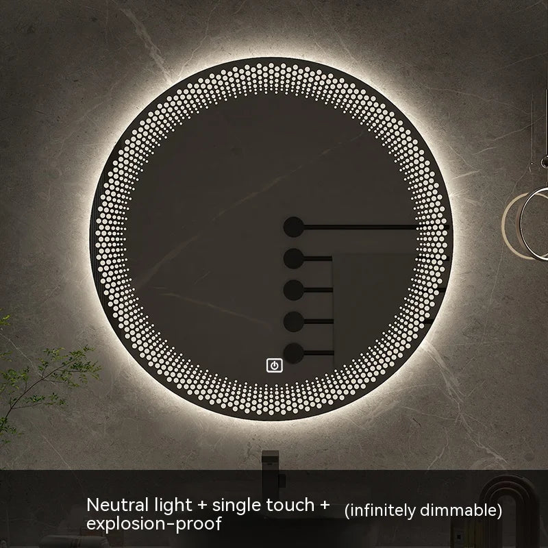 70CM Round LED Bathroom Mirror 3 Color Adjustable Backlight With Smart Hotel Bedroom Defogging Decorative Mirror