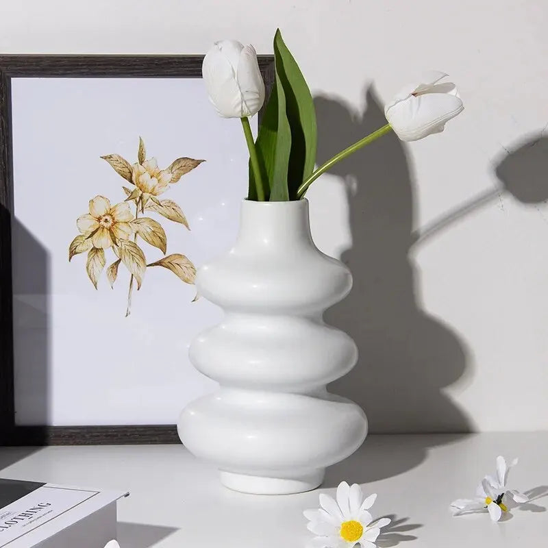 CuteLife Nordic White Geometric Ceramic Flower Vase Decoration Home Office Livingroom Plant Wedding Arrangement Table