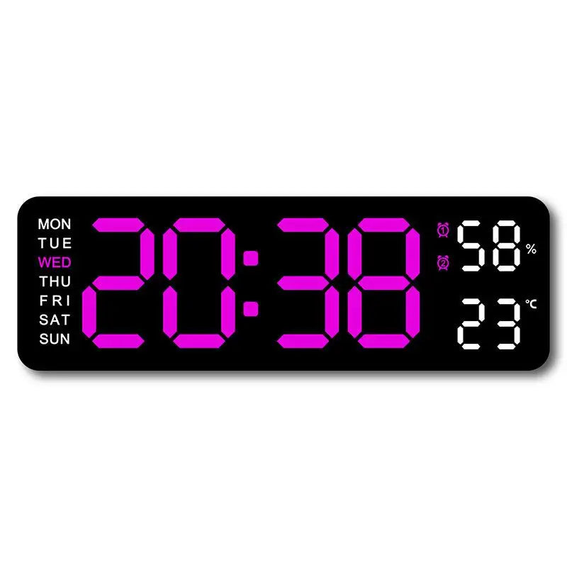 12/24H Large Digital Wall Clock Brightness Adjustable Electronic LED Table Alarm Clock Temperature Humidity Week Display Clock