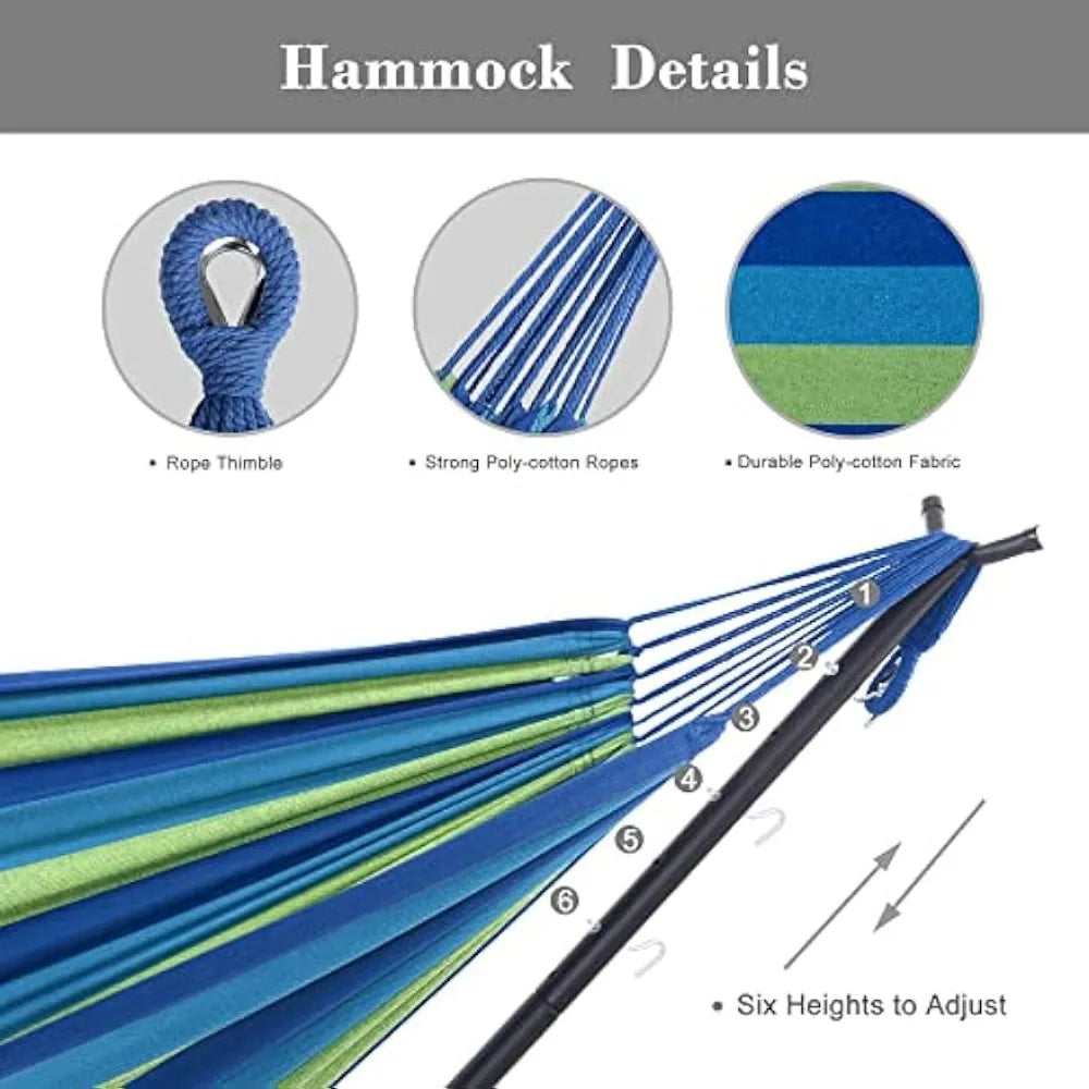 SUNCREAT 2-in-1 Hammocks Hammock Chair with Stand, 475 lbs Capacity, Heavy Duty Two Person Hammock with Stand, Blue Stripe