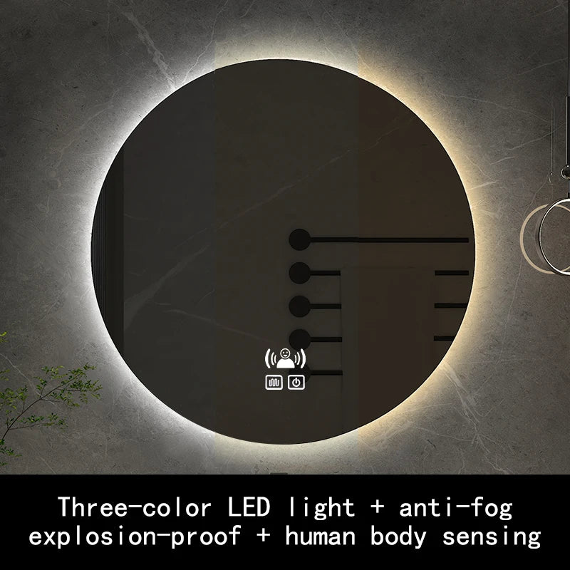 50cm Round Intelligent Human Body Sensing Led Bathroom Mirror With Bluetooth Speaker Hotel Decoration Mirror 3 Color Adjustable