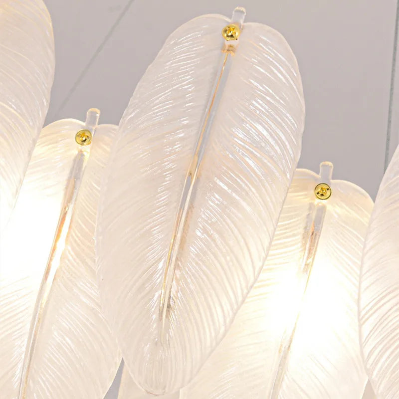 Modern Luxury Villa Led Chandelier Feather Glass Gold Metal For Living Room Bedroom Pendant Lights Home Decor Lighting Fixture