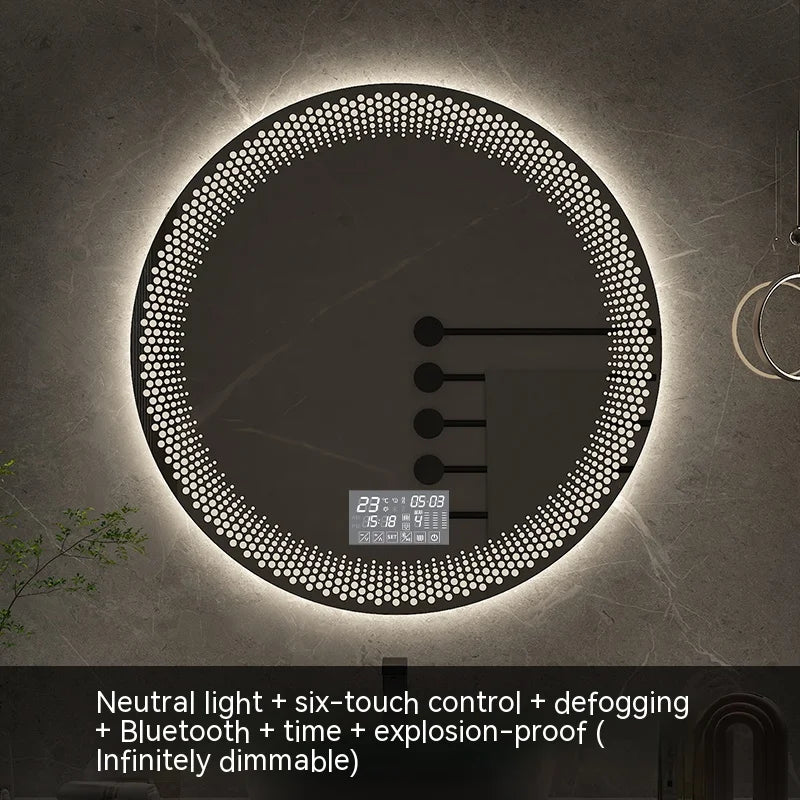 70CM Round LED Bathroom Mirror 3 Color Adjustable Backlight With Smart Hotel Bedroom Defogging Decorative Mirror