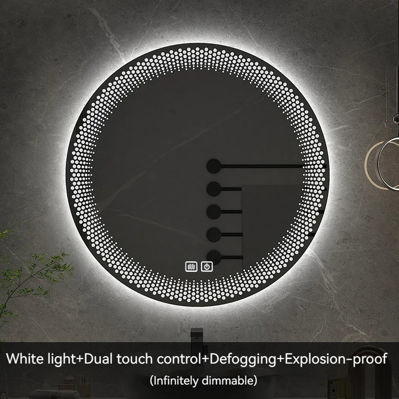 70CM Round LED Bathroom Mirror 3 Color Adjustable Backlight With Smart Hotel Bedroom Defogging Decorative Mirror