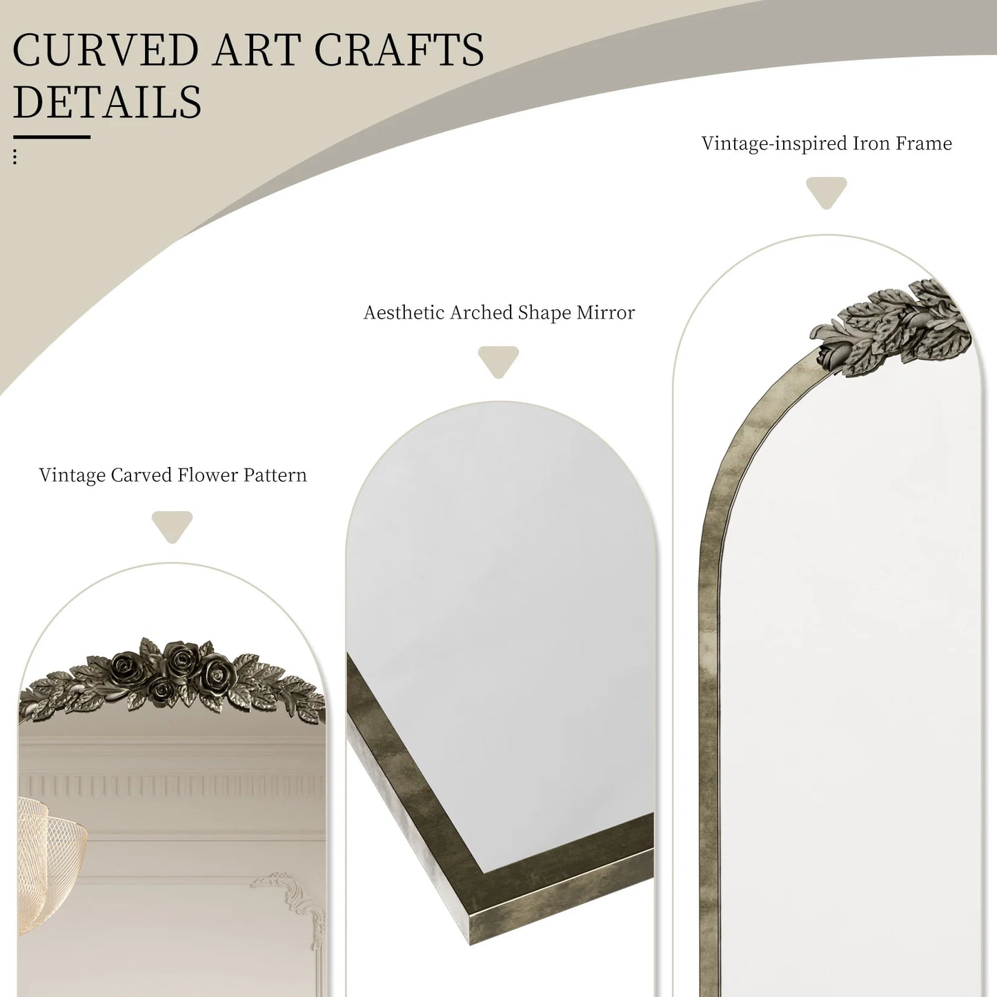 Antique Wall Mirror: Vintage Baroque Arched Brass Mirror Metal Frame Antique Wall Mounted Mirror for Entryway, Fireplace, Livin