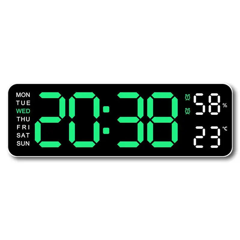 12/24H Large Digital Wall Clock Brightness Adjustable Electronic LED Table Alarm Clock Temperature Humidity Week Display Clock