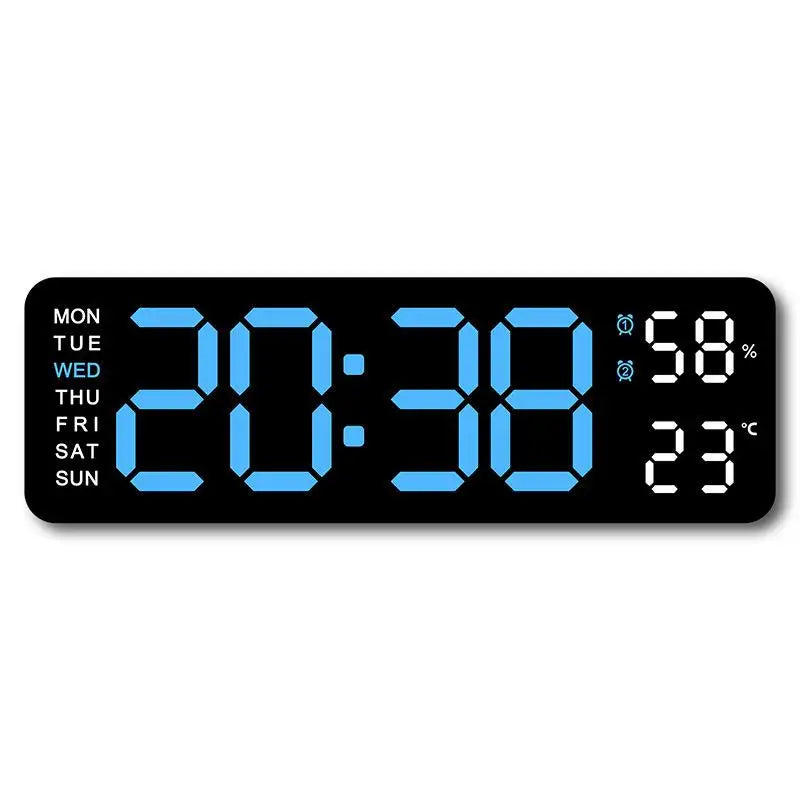 12/24H Large Digital Wall Clock Brightness Adjustable Electronic LED Table Alarm Clock Temperature Humidity Week Display Clock