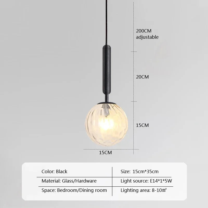 Modern LED Glass Ball Pendant Lamp Fixtures Gold Bedside Kitchen Hanging Lights Luminaire Dining Room Lighting Indoor Decoration