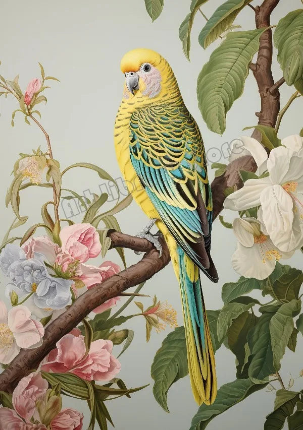 Traditional Chinoiserie Bird and Flower Budgie Heron Landscape Poster Canvas Painting Wall Art Pictures Home Interior Decor