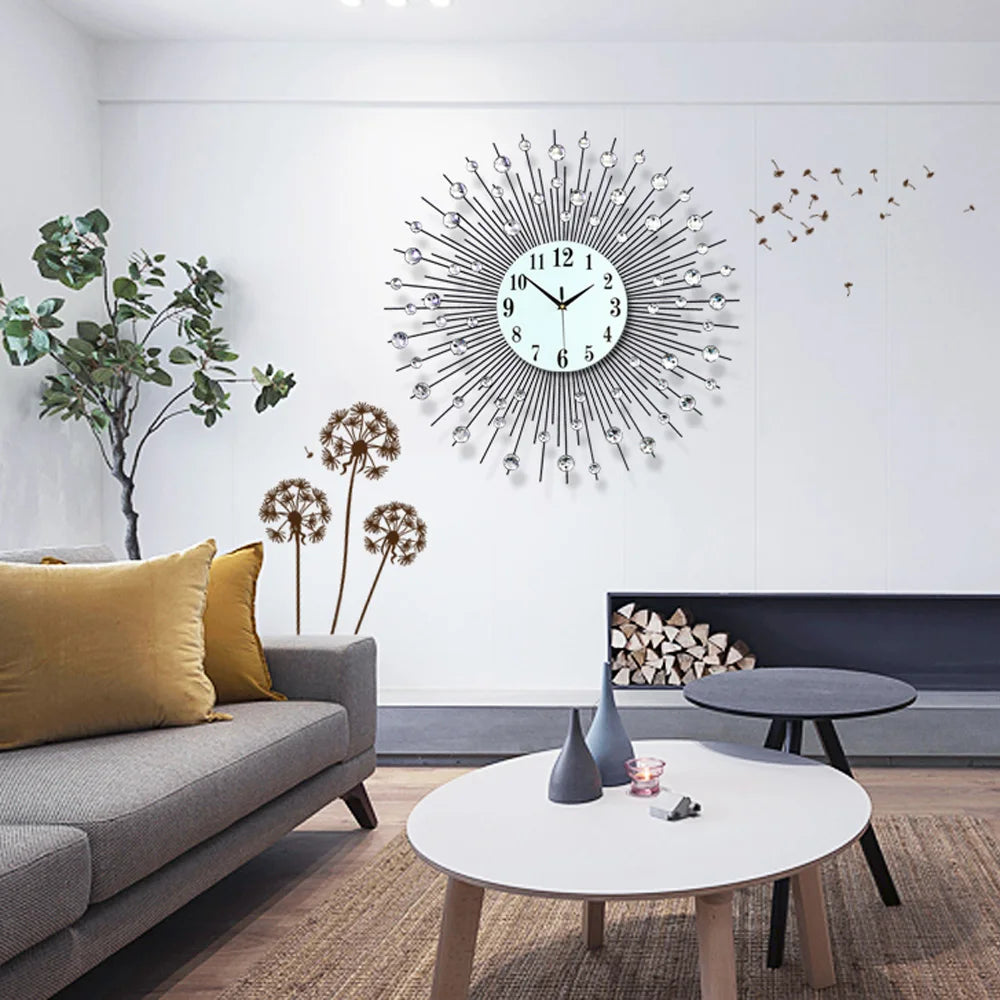Vintage Metal Sunburst Round Wall Clock Large Morden Luxury Wall Clocks Design Home Art Decor Ornaments