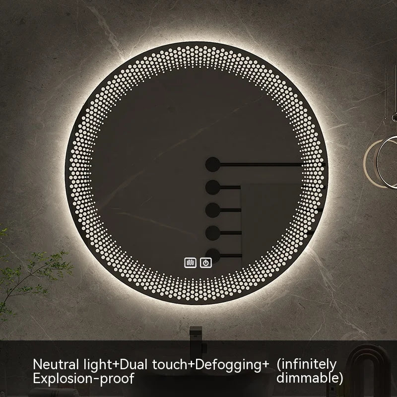 70CM Round LED Bathroom Mirror 3 Color Adjustable Backlight With Smart Hotel Bedroom Defogging Decorative Mirror