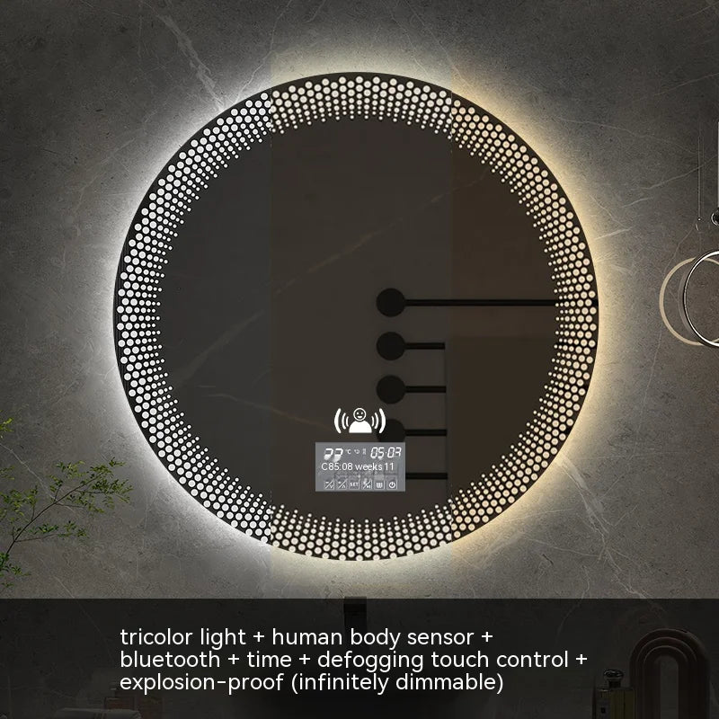 70CM Round LED Bathroom Mirror 3 Color Adjustable Backlight With Smart Hotel Bedroom Defogging Decorative Mirror
