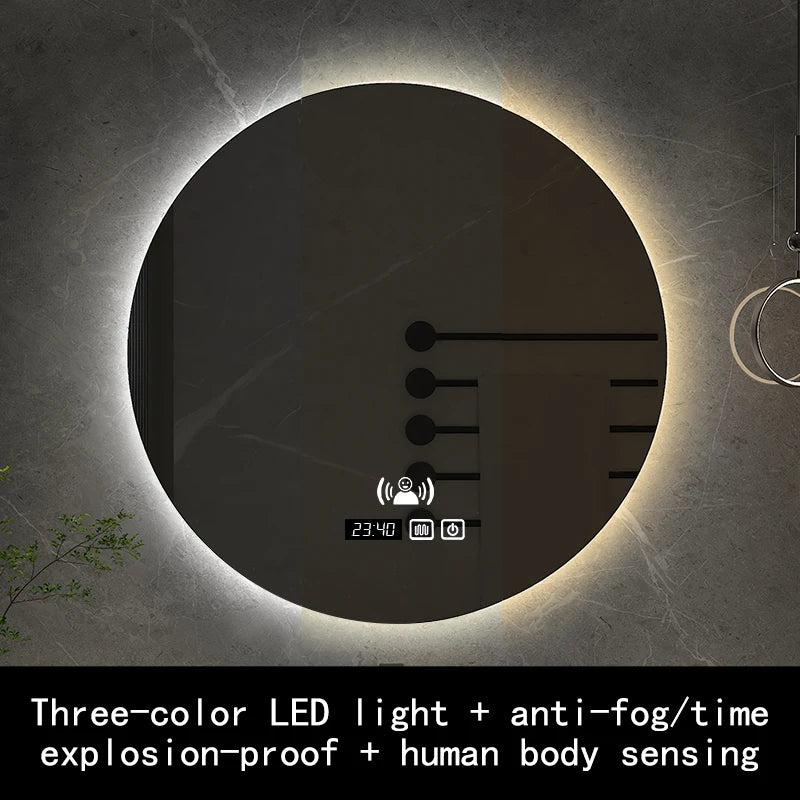 50cm Round Intelligent Human Body Sensing Led Bathroom Mirror With Bluetooth Speaker Hotel Decoration Mirror 3 Color Adjustable