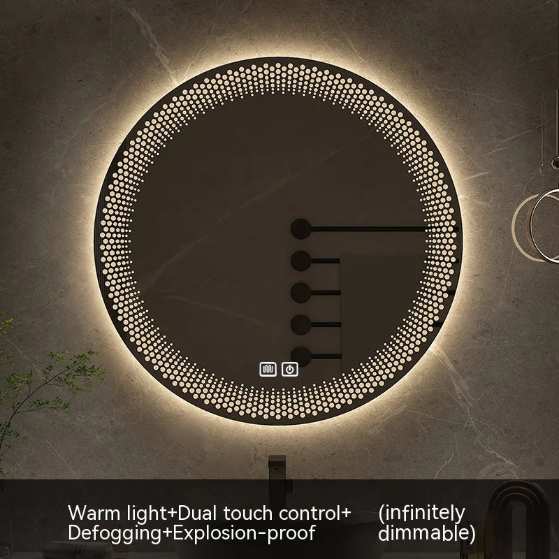 70CM Round LED Bathroom Mirror 3 Color Adjustable Backlight With Smart Hotel Bedroom Defogging Decorative Mirror