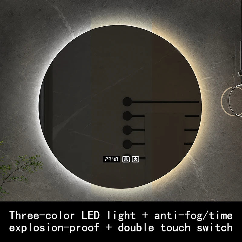 50cm Round Intelligent Human Body Sensing Led Bathroom Mirror With Bluetooth Speaker Hotel Decoration Mirror 3 Color Adjustable