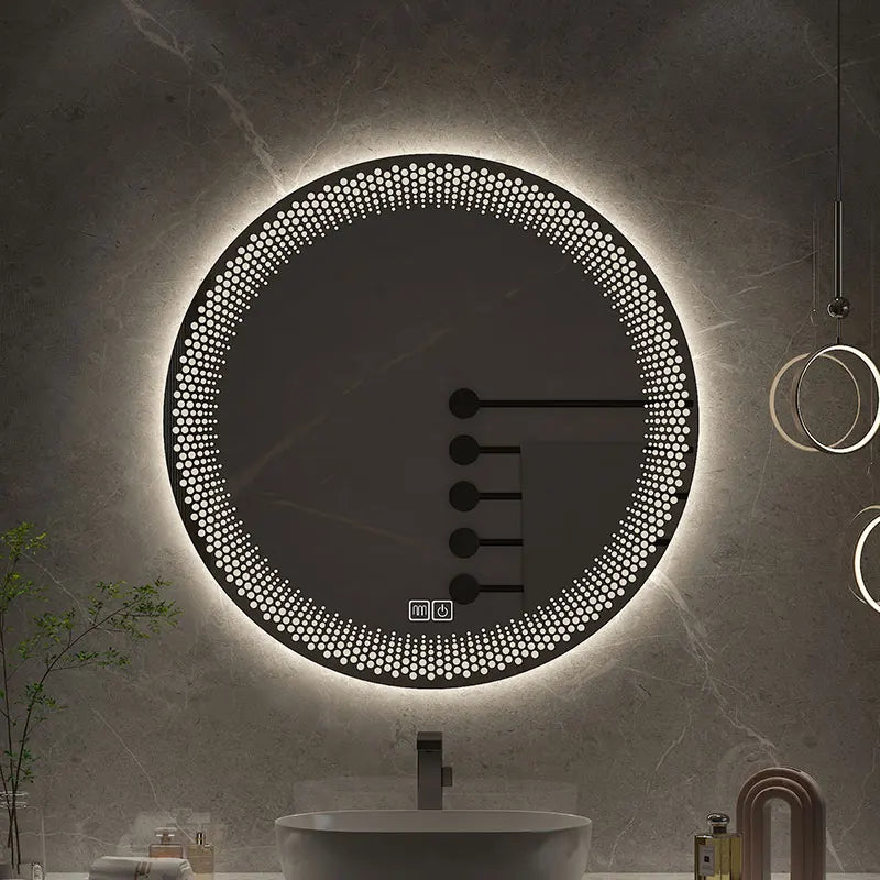 70CM Round LED Bathroom Mirror 3 Color Adjustable Backlight With Smart Hotel Bedroom Defogging Decorative Mirror