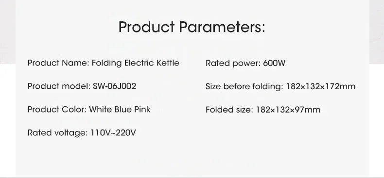 Electric Kettle Mini Foldable Water Heater 600ml Home Hot Water Kettle Portable Kitchen Kettle 220V Travel Home Electric Kettle