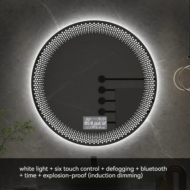 70CM Round LED Bathroom Mirror 3 Color Adjustable Backlight With Smart Hotel Bedroom Defogging Decorative Mirror