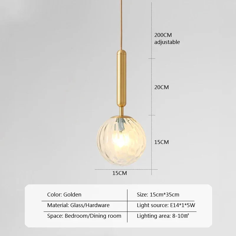 Modern LED Glass Ball Pendant Lamp Fixtures Gold Bedside Kitchen Hanging Lights Luminaire Dining Room Lighting Indoor Decoration