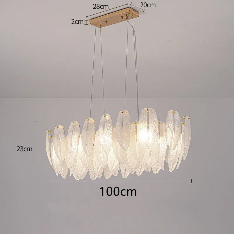 Modern Luxury Villa Led Chandelier Feather Glass Gold Metal For Living Room Bedroom Pendant Lights Home Decor Lighting Fixture