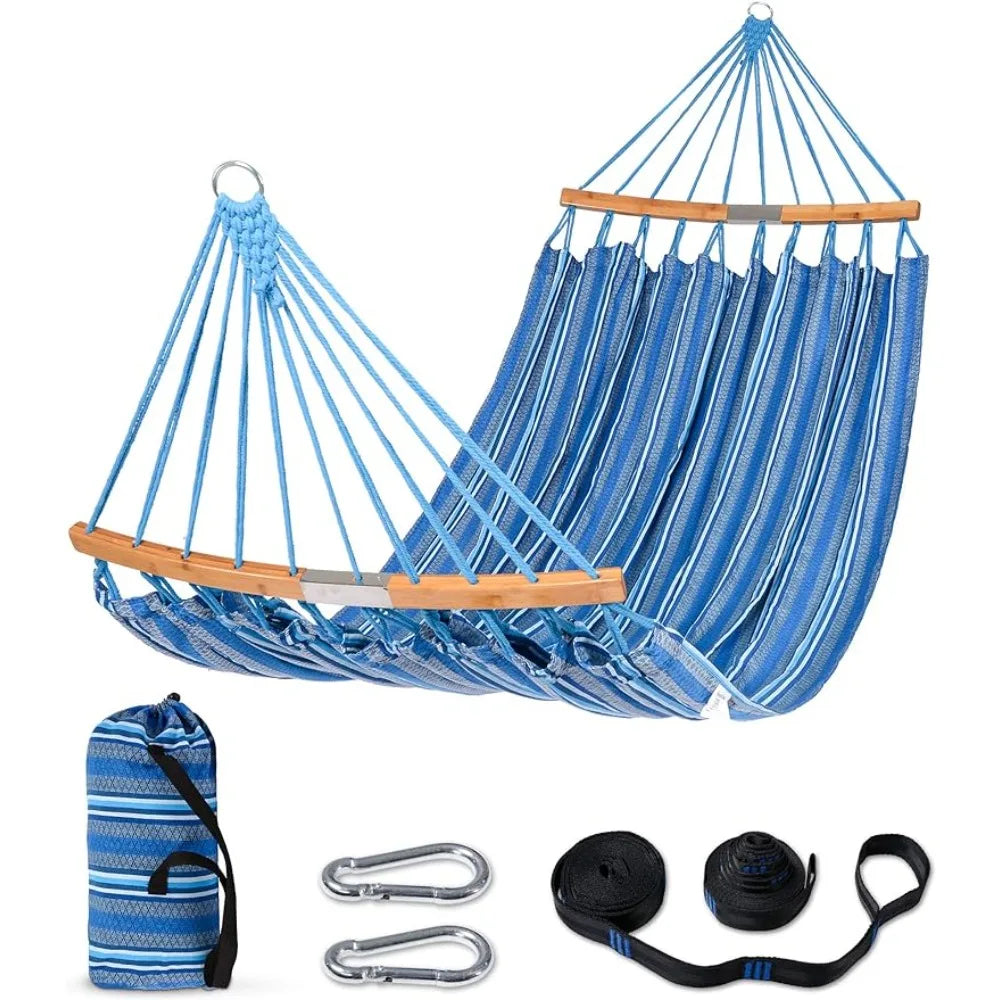 SUNCREAT Hammocks Double Hammock with Curved Spreader Bar, Outdoor Portable Hammock with Carrying Bag & Tree Straps