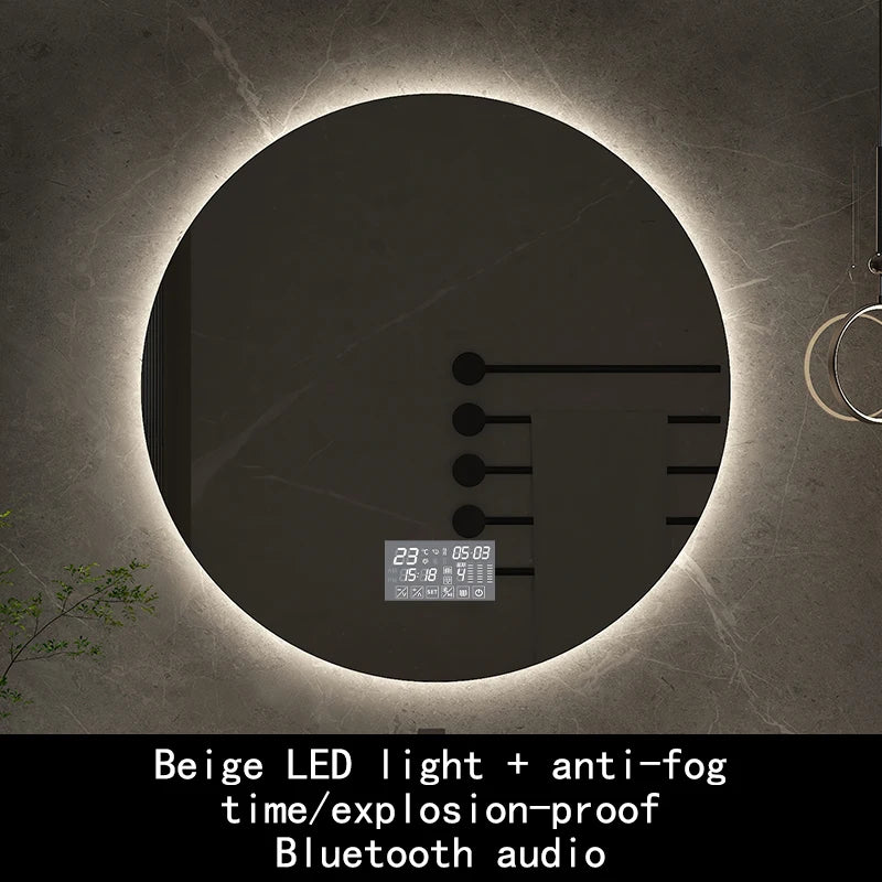 50cm Round Intelligent Human Body Sensing Led Bathroom Mirror With Bluetooth Speaker Hotel Decoration Mirror 3 Color Adjustable