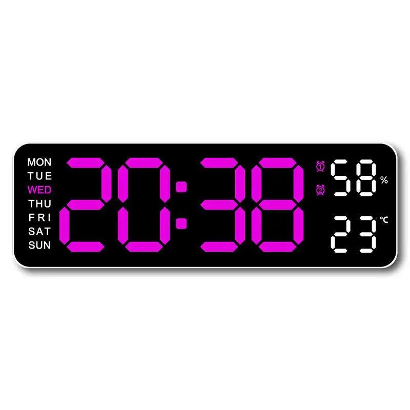 12/24H Large Digital Wall Clock Brightness Adjustable Electronic LED Table Alarm Clock Temperature Humidity Week Display Clock