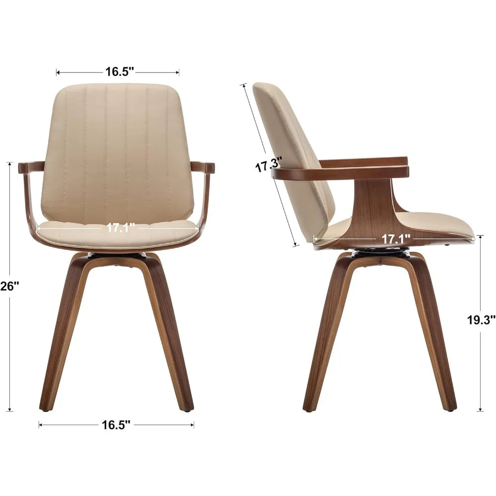 Dining Chairs, Mid Century Modern Dining Room Chairs, Upholstered Faux Leather Kitchen Chairs with Wooden Arms and Legs