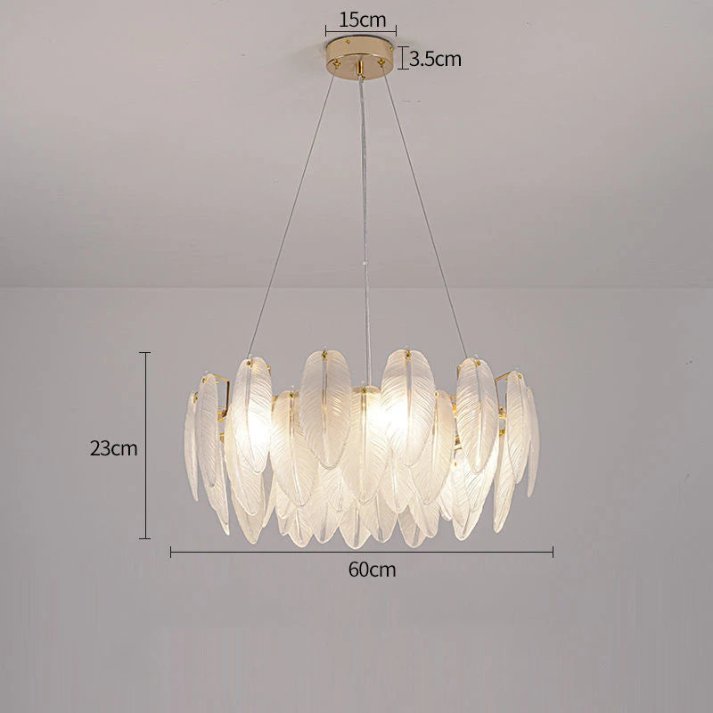 Modern Luxury Villa Led Chandelier Feather Glass Gold Metal For Living Room Bedroom Pendant Lights Home Decor Lighting Fixture