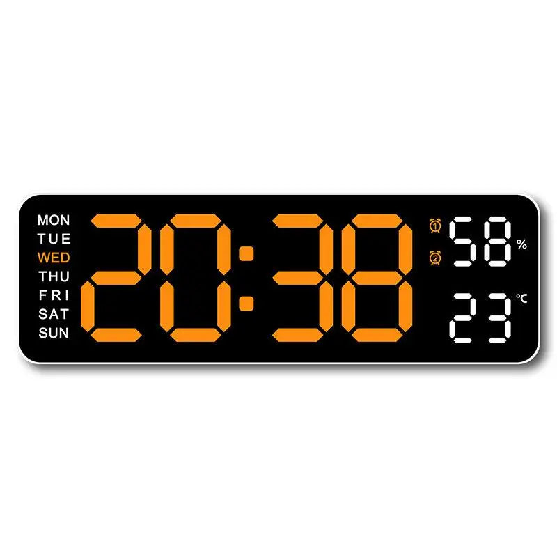 12/24H Large Digital Wall Clock Brightness Adjustable Electronic LED Table Alarm Clock Temperature Humidity Week Display Clock