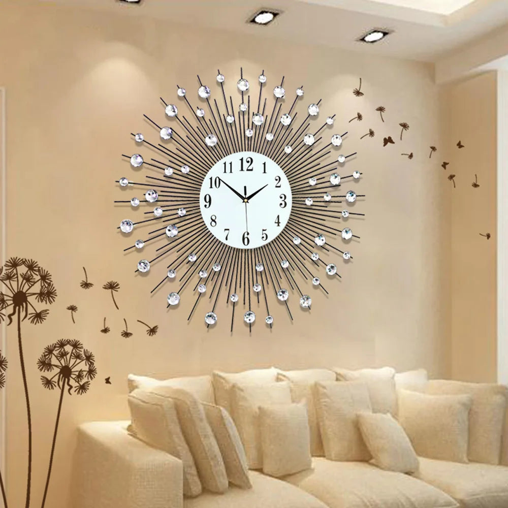 Vintage Metal Sunburst Round Wall Clock Large Morden Luxury Wall Clocks Design Home Art Decor Ornaments