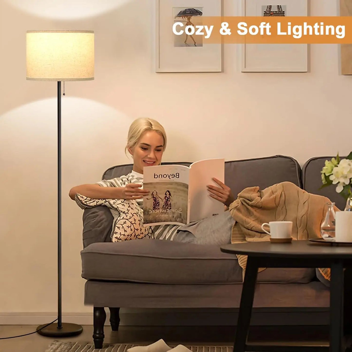 Ambimall Floor Lamps For Living Room With 3 Color Temperatures Bulb & Pull Chain Switch, 60"" Modern Standing Floor Lamp For