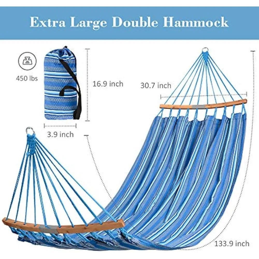 SUNCREAT Hammocks Double Hammock with Curved Spreader Bar, Outdoor Portable Hammock with Carrying Bag & Tree Straps