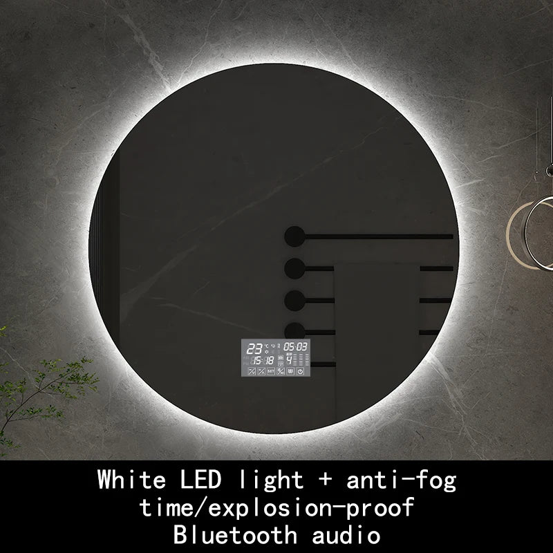 50cm Round Intelligent Human Body Sensing Led Bathroom Mirror With Bluetooth Speaker Hotel Decoration Mirror 3 Color Adjustable