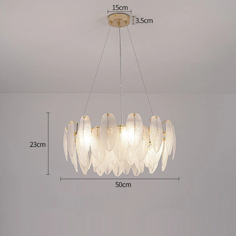 Modern Luxury Villa Led Chandelier Feather Glass Gold Metal For Living Room Bedroom Pendant Lights Home Decor Lighting Fixture
