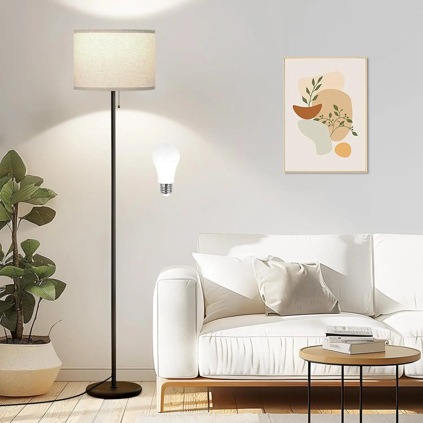 Ambimall Floor Lamps For Living Room With 3 Color Temperatures Bulb & Pull Chain Switch, 60"" Modern Standing Floor Lamp For