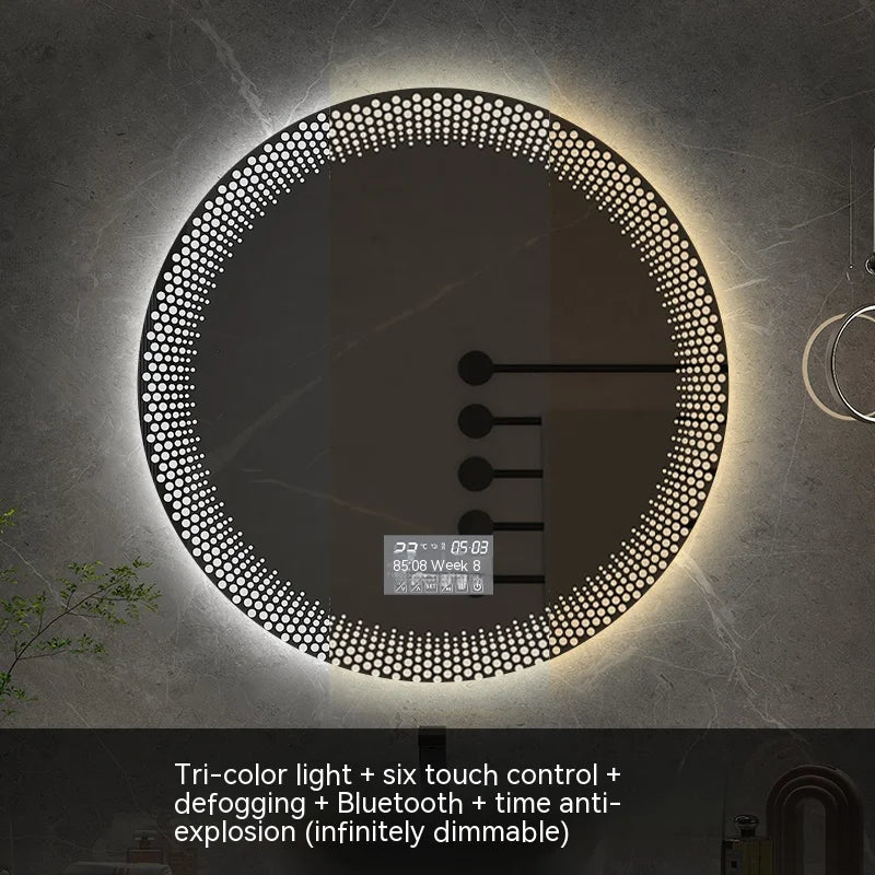 70CM Round LED Bathroom Mirror 3 Color Adjustable Backlight With Smart Hotel Bedroom Defogging Decorative Mirror