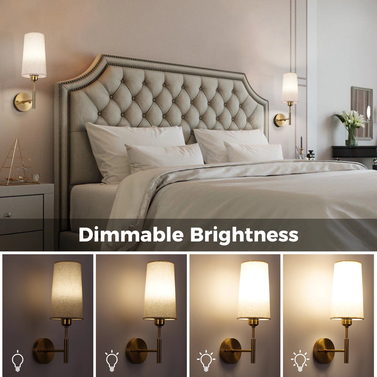 Linen Battery Operated Wall Sconce Set of 2 Rechargeable Wall Sconce with Remote Dimmable Wireless Wall Sconces No Wiring