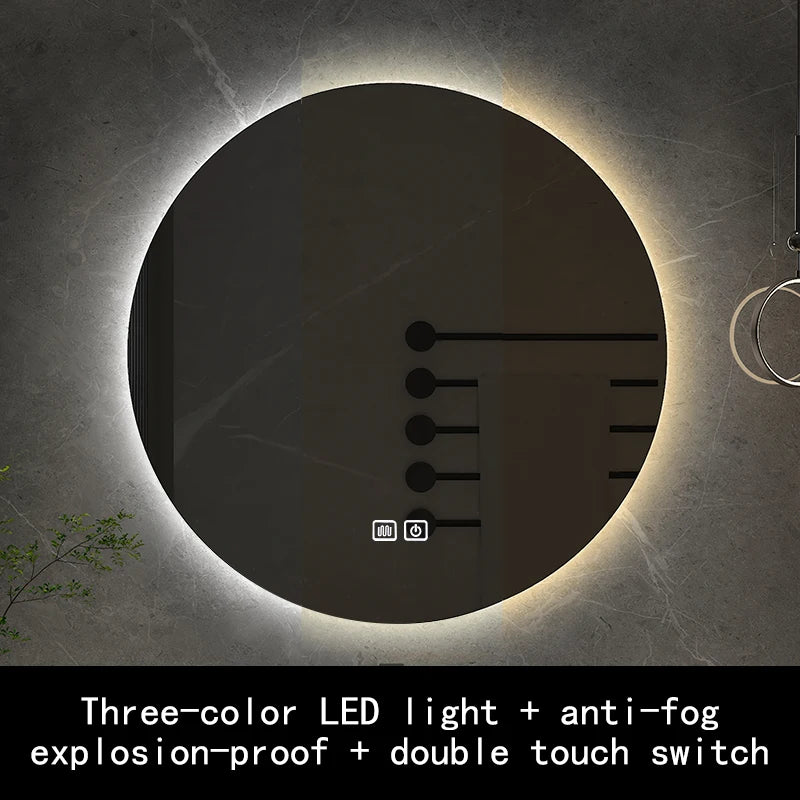 50cm Round Intelligent Human Body Sensing Led Bathroom Mirror With Bluetooth Speaker Hotel Decoration Mirror 3 Color Adjustable
