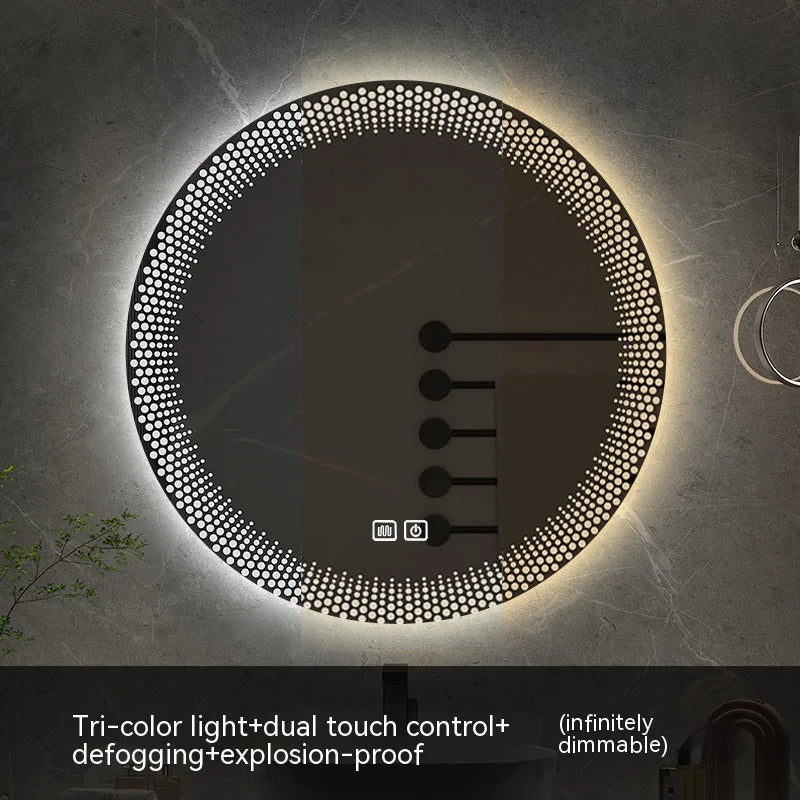 70CM Round LED Bathroom Mirror 3 Color Adjustable Backlight With Smart Hotel Bedroom Defogging Decorative Mirror