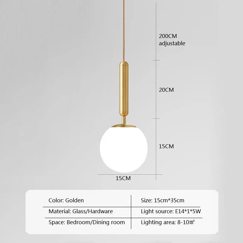 Modern LED Glass Ball Pendant Lamp Fixtures Gold Bedside Kitchen Hanging Lights Luminaire Dining Room Lighting Indoor Decoration