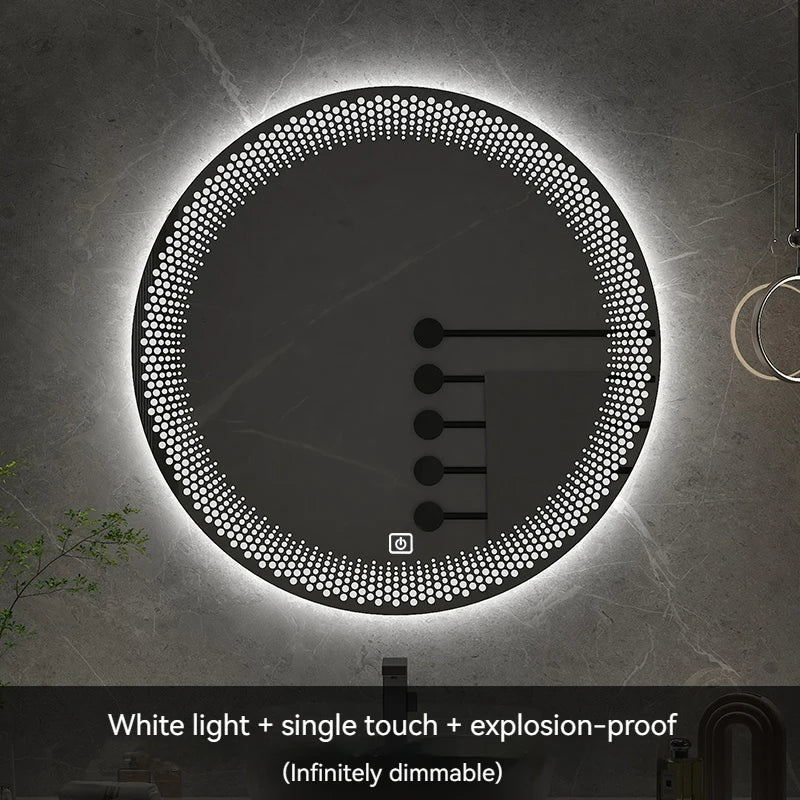 70CM Round LED Bathroom Mirror 3 Color Adjustable Backlight With Smart Hotel Bedroom Defogging Decorative Mirror